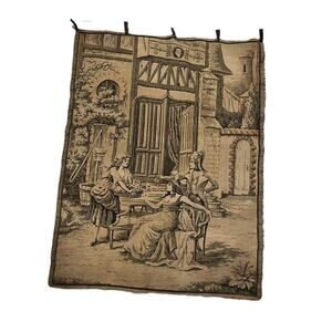 Vintage French wall tapestry wall hanging Loops Ladies Chateau 25x19” Victorian